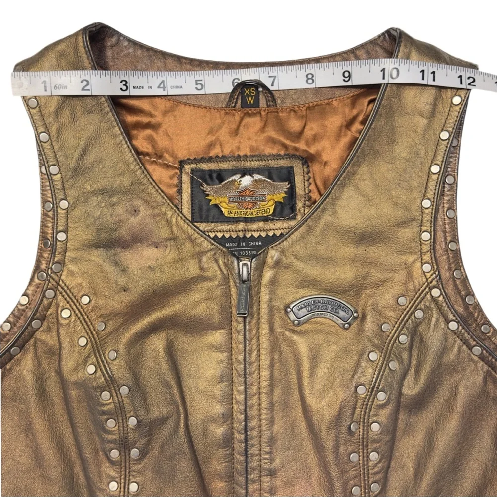 Vintage 2002 HARLEY DAVIDSON Women’s Metallic Leather Sleeveless Zip Front Vest - Picture 13 of 16